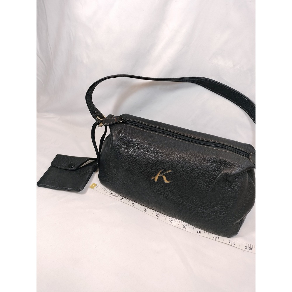 Kitamura Yokohama Black Pebbled Leather Shoulder Bag with Pouch‎ Gold Logo K